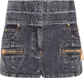 High Waist Faded Denim Mini Shorts