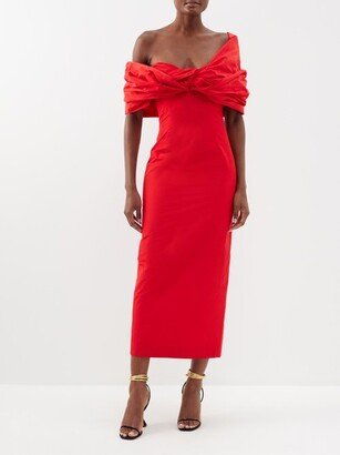 Off-the-shoulder Taffeta Midi Dress