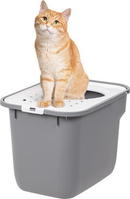 Iris Usa Square Top Entry Cat Litter Box Without Scoop, Gray/White