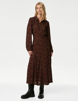 Printed Tie Waist Midi Shirt Dress