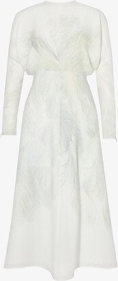 Womens Natural White Dolman-sleeve Graphic-print Woven Midi Dress