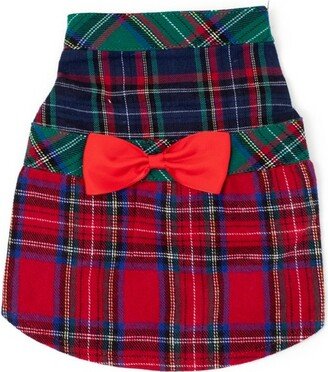 The Worthy Dog Colorblock Tartan Flannel Plaid Adjustable Pet Dress - Red/Navy Multicolored - M