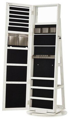 360° Swivel Jewelry Cabinet, Lockable Jewelry Organizer with Full-Length Mirror, Rear Storage Shelves, Rustic Brown-AA