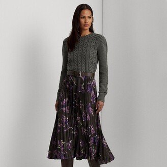 Ralph Lauren Floral Pleated Satin Charmeuse Skirt