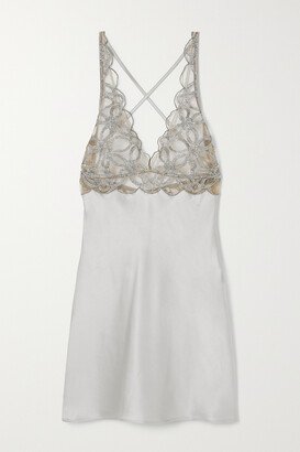 Anastasia Metallic Lace And Mesh-trimmed Satin Chemise - Gray