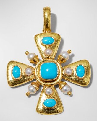 Sleeping Beauty Turquoise and Pearl Maltese Cross Pendant