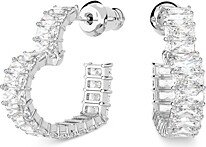 Matrix Baguette Crystal Small Heart Hoop Earrings in Rhodium Plated