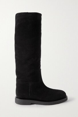 Shearling-lined Suede Knee Boots - Black