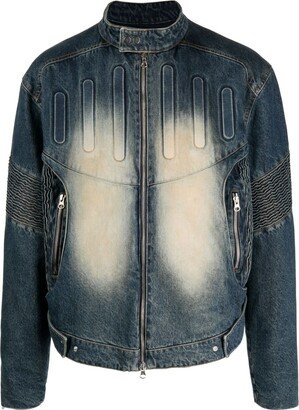 JUNTAE KIM Smocked-Panels Washed-Denim Jacket-AA