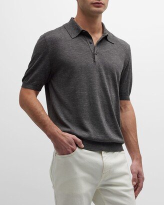 Men's Silk-Cashmere Polo Sweater-AA