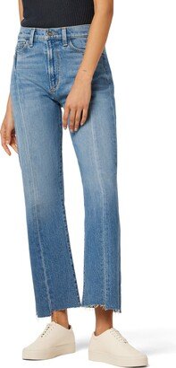 The Pieced Raw Hem High Waist Ankle Bootcut Jeans