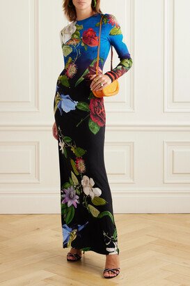 Delora Open-back Floral-print Satin Maxi Dress - Black