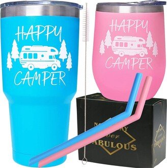 Meant2tobe Happy Camper Outdoor Camping Tumbler, Christmas Gifts, Camper Gifts for Couples, Camping Present Set, Gift for Camper Owners, Happy Camper Cup, Camper