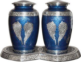 Angel Wings Companion Cremation Urns For Human Ashes, Blue Funeral Double Adults