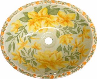 Mexican Talavera Sink Oval Drop in Handcrafted Ceramic - Flores Amarillas