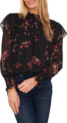 Smocked Yoke Floral Ruffle Blouse