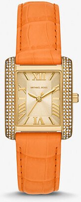Emery Pavé Gold-Tone and Crocodile Embossed Leather Watch