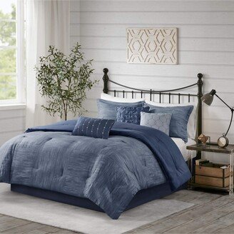 Gracie Mills Walter Comforter, Seersucker Print Modern Luxe All Season Down Alternative Bed Set with Bedskirt, Matching Shams, Decorative Pillows, Kin