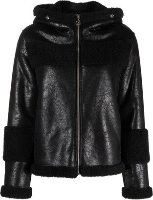 Zip-Up Faux-Shearling Trim Hooded Jacket