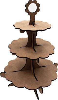 Wooden Cupcake Stand, 3 Tier Cake Raw Wood Tower, Cup Plate