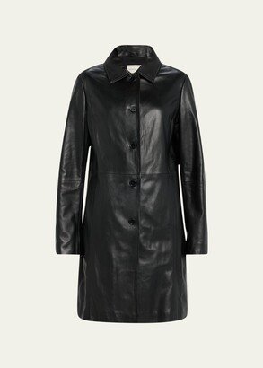 Uvon Long Leather Button-Front Overcoat