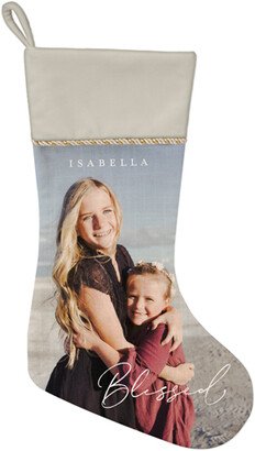 Christmas Stockings: Contemporary Blessed Script Christmas Stocking, Natural, White