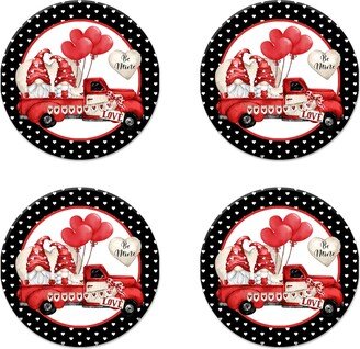 Love Coaster Set Of 4, Cute Gnome On Truck, Decor, Gnomes, Vintage Truck With Red Balloon, Be Mine 7-Val005