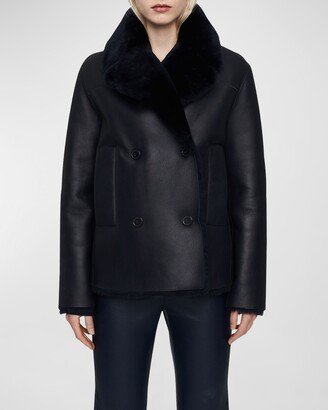 Calla Shearling-Trim Leather Coat