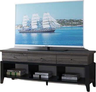 Two-Tone Modern 60W TV Stand with 3 Drawers in and 3 Shelves in Distressed Gray & Black Finish