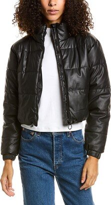 Cropped Faux Leather Puffer Coat