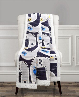 Car Tracks Sherpa Throw Navy