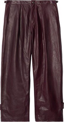 Pleat-Detail Wide-Leg Leather Trousers