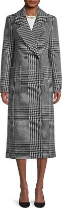 Long Plaid Wool-Blend Coat