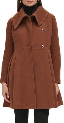 Pleated Wool Blend Flared Coat