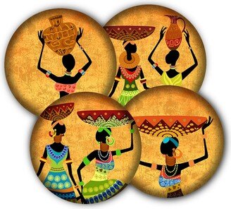 African Women Coaster Set, Drink Coasters, Tableware, Barware, Heritage, Culture, Art, Decor