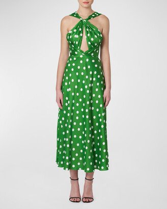 Polka Dot Keyhole Twisted Halter Dress