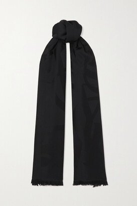 Fringed Wool-jacquard Scarf - Black