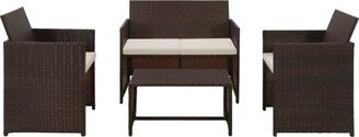 4 Piece Patio Lounge with Cushions Set Poly Rattan Brown - 39.4 x 22 x 33.5