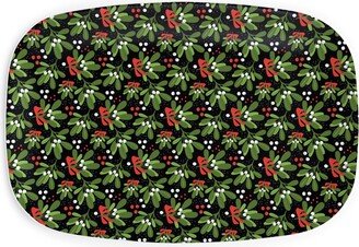 Serving Platters: Mistletoe Night On Black Serving Platter, Multicolor