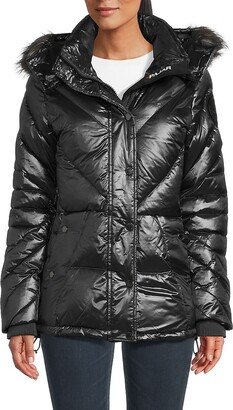 Faux Fur Trim Quilted Down Puffer Coat