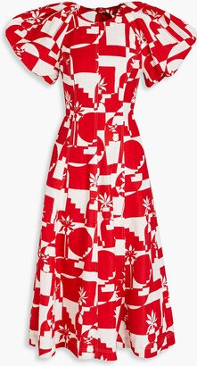 Barcelona printed linen-blend midi dress