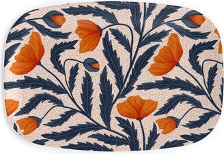 Serving Platters: Poppy Flower - Blue & Orange Serving Platter, Orange