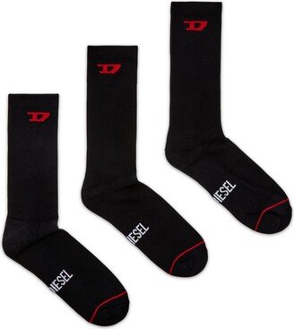 Dlogo-jacquard fine-ribbed socks (pack of three)