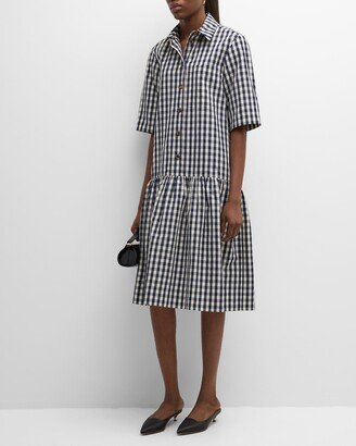 Troy Check-Print Flounce Midi Shirtdress