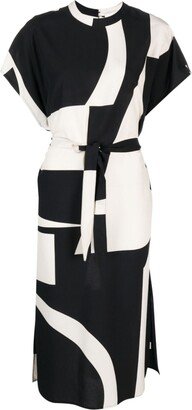 Graphic-Print Belted Midi Dress