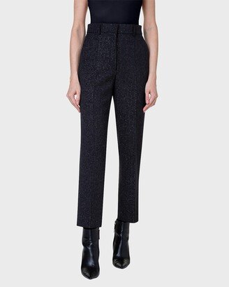 Feryn Metallic Pinstripe Tapered-Leg Ankle Pebble Crepe Pants