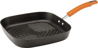 Hard-Anodized Nonstick 11-Inch Deep Square Grill Pan - Gray with Orange Handle