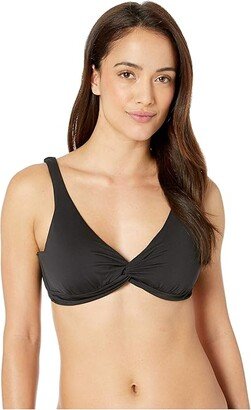 Pearl Underwire Over the Shoulder Twist Front Bra (Black) Women's Swimwear