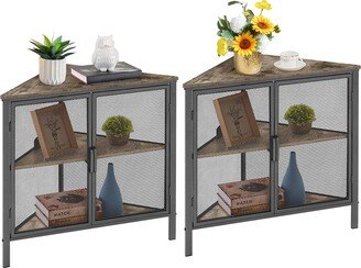 Corner Storage Cabinet with Mesh Doors and Wooden Shelves-AA