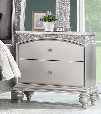 EDWINRAYLLC Modern Style Bedside Table with 2 Drawer Wooden Silver Nightstand with Rhinestone Inlays Bedside Cupboard